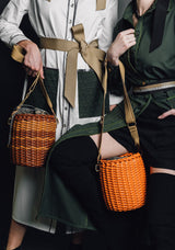 Woven Basket Bag: Designer Vegan Bag in Camel Brown - THE WILD SHOWCASE