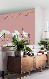 Wallpaper cranes pink Japanese Crane Dance