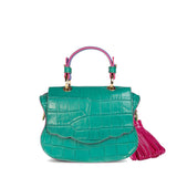 Audrey Micro: Green & Pink Croc-Embossed Designer Crossbody Bag - THE WILD SHOWCASE