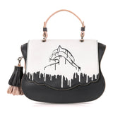 Audrey Satchel: Black Designer Handbag with Black & White Drip Design - THE WILD SHOWCASE