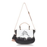 Audrey Satchel: Black Designer Handbag with Black & White Drip Design - THE WILD SHOWCASE