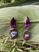 BLACK BAROQUE PEARL AMETHYST EARRING - THE WILD SHOWCASE