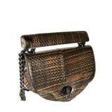 Crescent Crossbody: Designer Crossbody Chain Handbag in Brown Snakeskin - THE WILD SHOWCASE