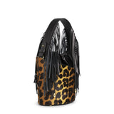Dune Mini Bucket Bag: Designer Leopard Print Bag with Fringe - THE WILD SHOWCASE