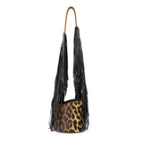 Dune Mini Bucket Bag: Designer Leopard Print Bag with Fringe - THE WILD SHOWCASE