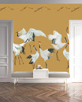 Wallpaper cranes ocher yellow Japanse Crane Dance - THE WILD SHOWCASE