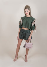 Cold Shoulder Long Sleeve Crewneck in Olive - THE WILD SHOWCASE