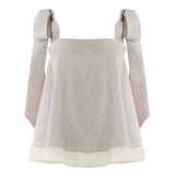 Frilly Top with Bow Tie in Beige - THE WILD SHOWCASE