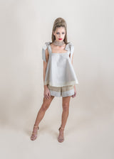 Frilly Top with Bow Tie in Beige - THE WILD SHOWCASE